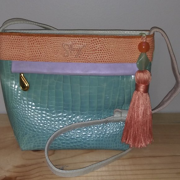 Accents by Sharif Pastel Colorblock Purse with Beaded Tassel Zipper Pull - Picture 7 of 10